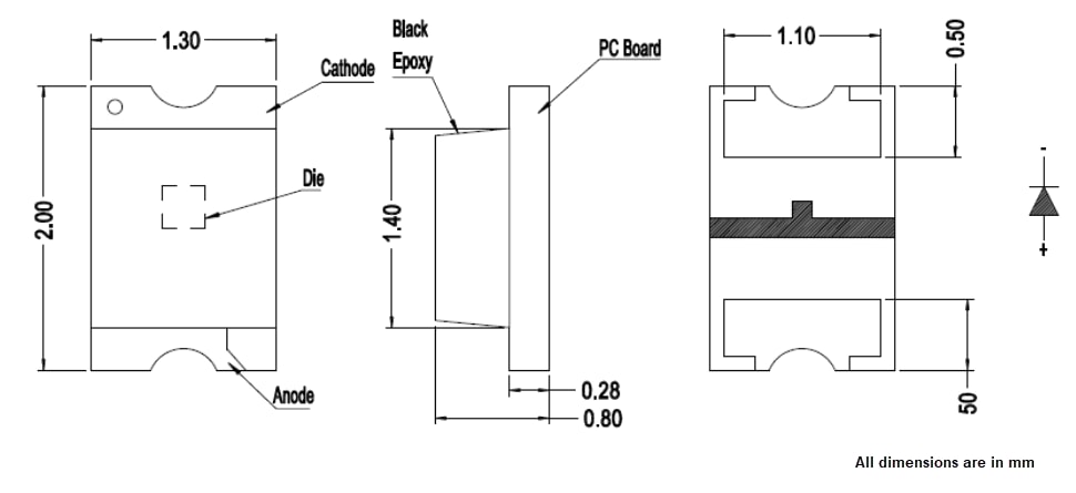 机械图纸 - Broadcom HSD9表面贴装光电二极管